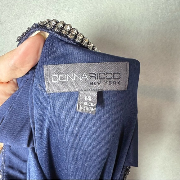 Donna Ricco Womens Navy Blue Jewel Neck Sleeveless Swing Cocktail Dress size 14 - Picture 8 of 12